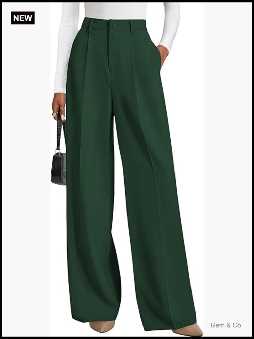 High Waisted Wide Leg Pants Business Casual Work Trousers with Pockets - Picture 1 of 7